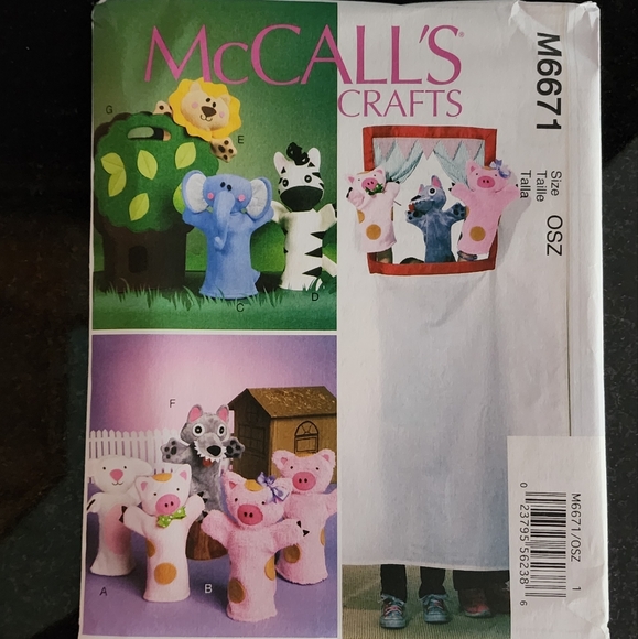 Animal puppet show DIY McCall's Crafts sewing patterns #M6671, NEW in package! - Picture 2 of 10